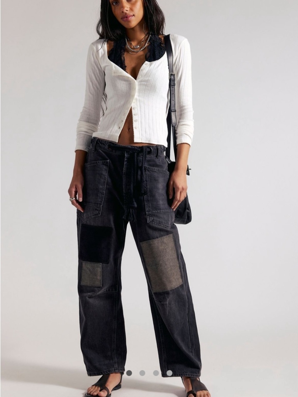 Free People Moxie Low Slung Barrel Nighthawk 33 Black Jeans - Picture 3 of 8